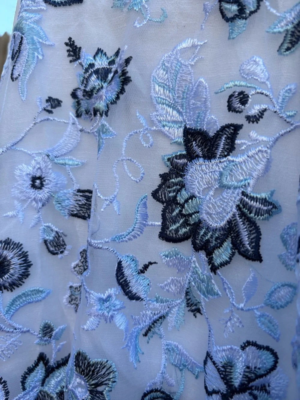 NWOT Embroidered White and Blue Gauze Maxi Dress, sz S
